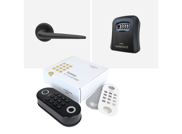 Smart dørpakke 6 - Porto Sort Tastatur - Nøkkelboks - Vrider Porto 